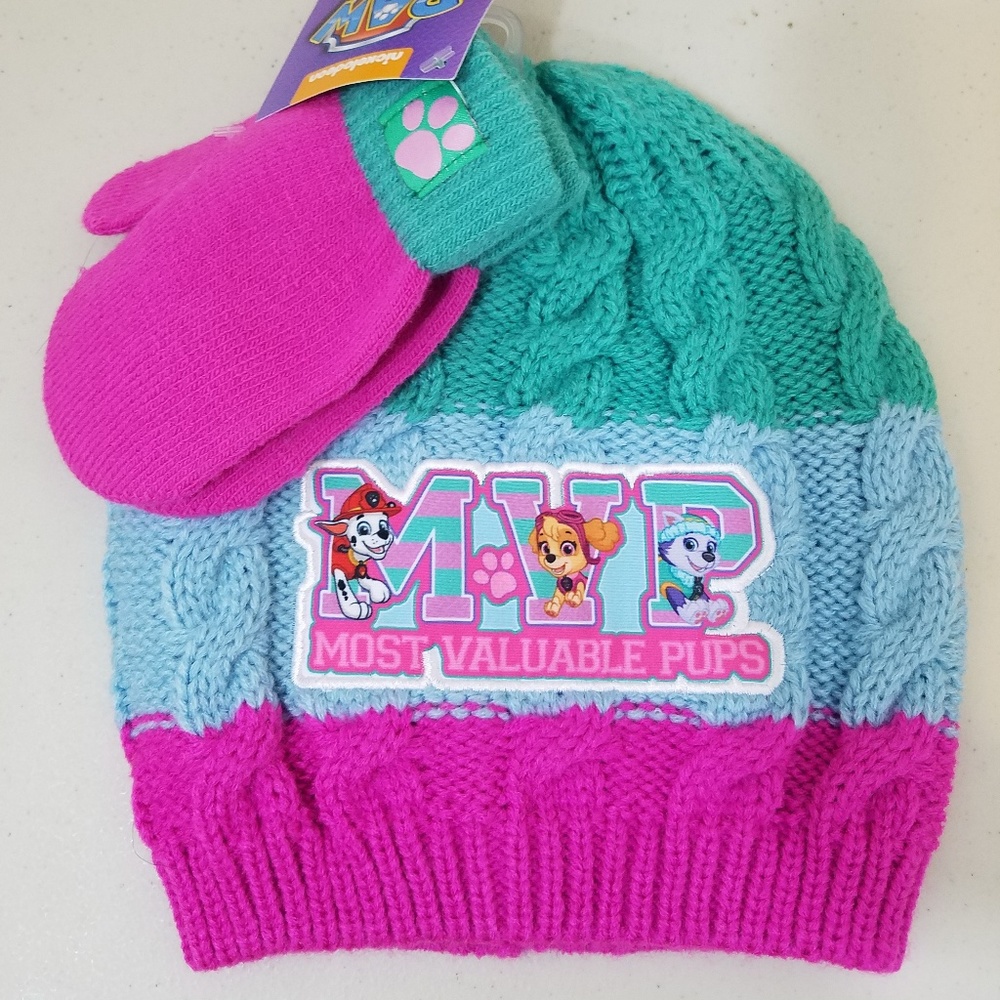 Paw Patrol Girls Winter Knit Hat and Gloves Set